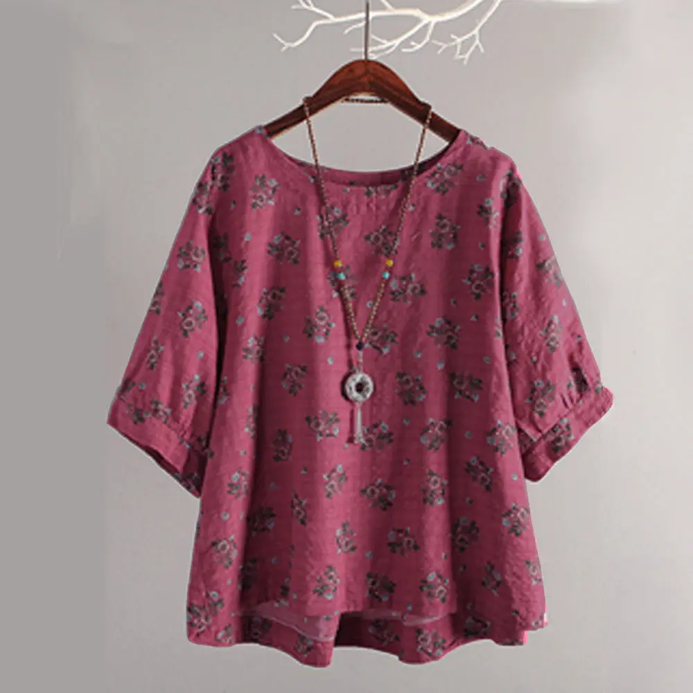 Brand New Women Blouse Fashion Hot Short Sleeve Print O Neck Casual Loose Cotton Tops Irregular Female Wear 2019 | Женская одежда