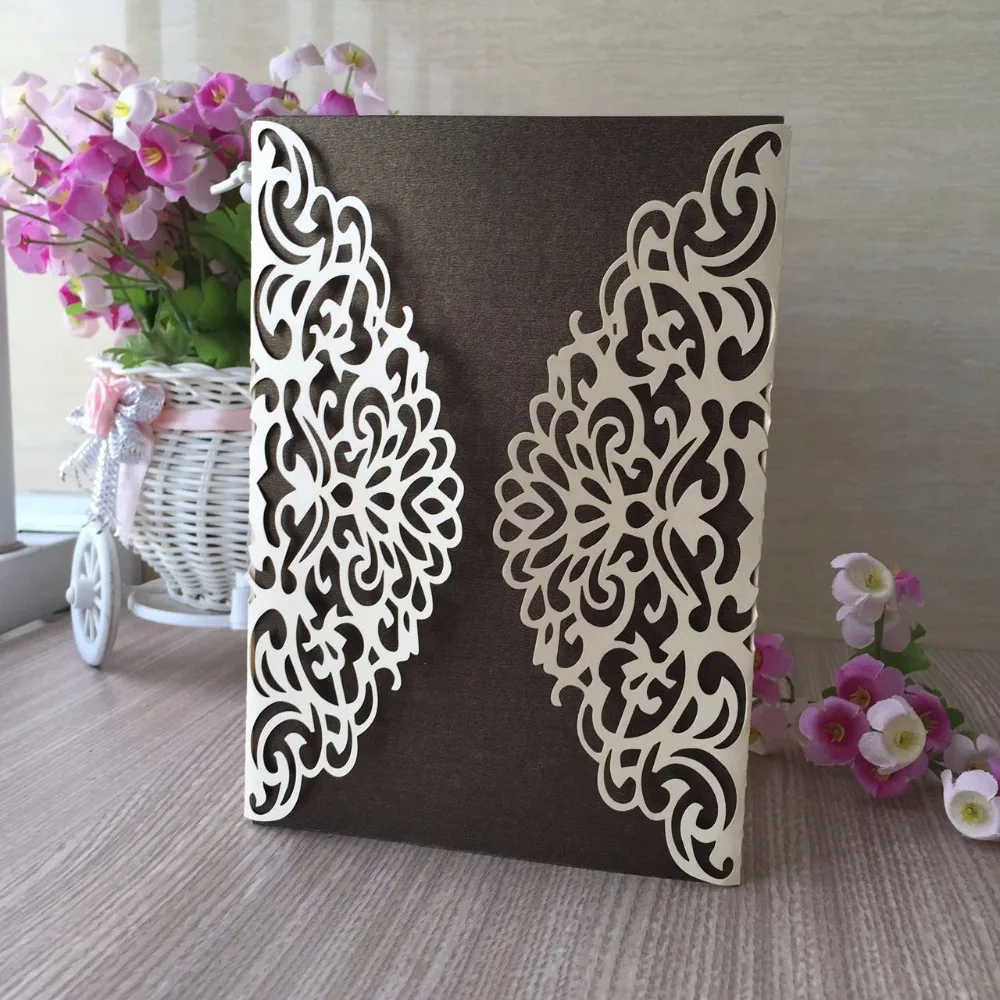 

50pcs/lot Promotional European Laser Cut flower romantic design wedding invitation card luxurious wedding invitation card latest