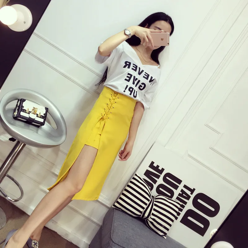 Женская свободная футболка с разрезом и завышенной талией Alpha 2016 в европейском