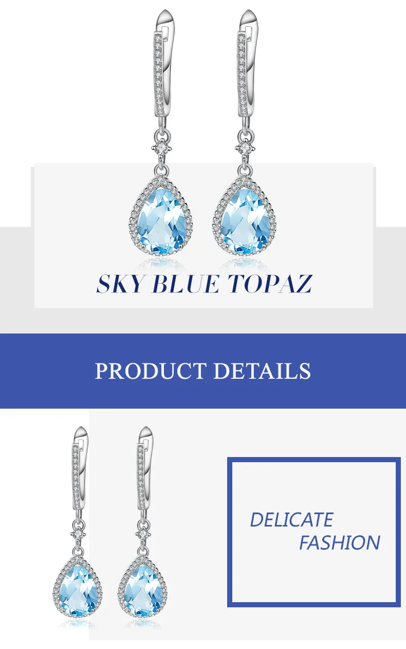 GEM'S BALLET 6.31Ct натуральный Небесно Голубой топаз Висячие серьги для женщин Свадебные 925 пробы серебряные модные ювелирные изделия