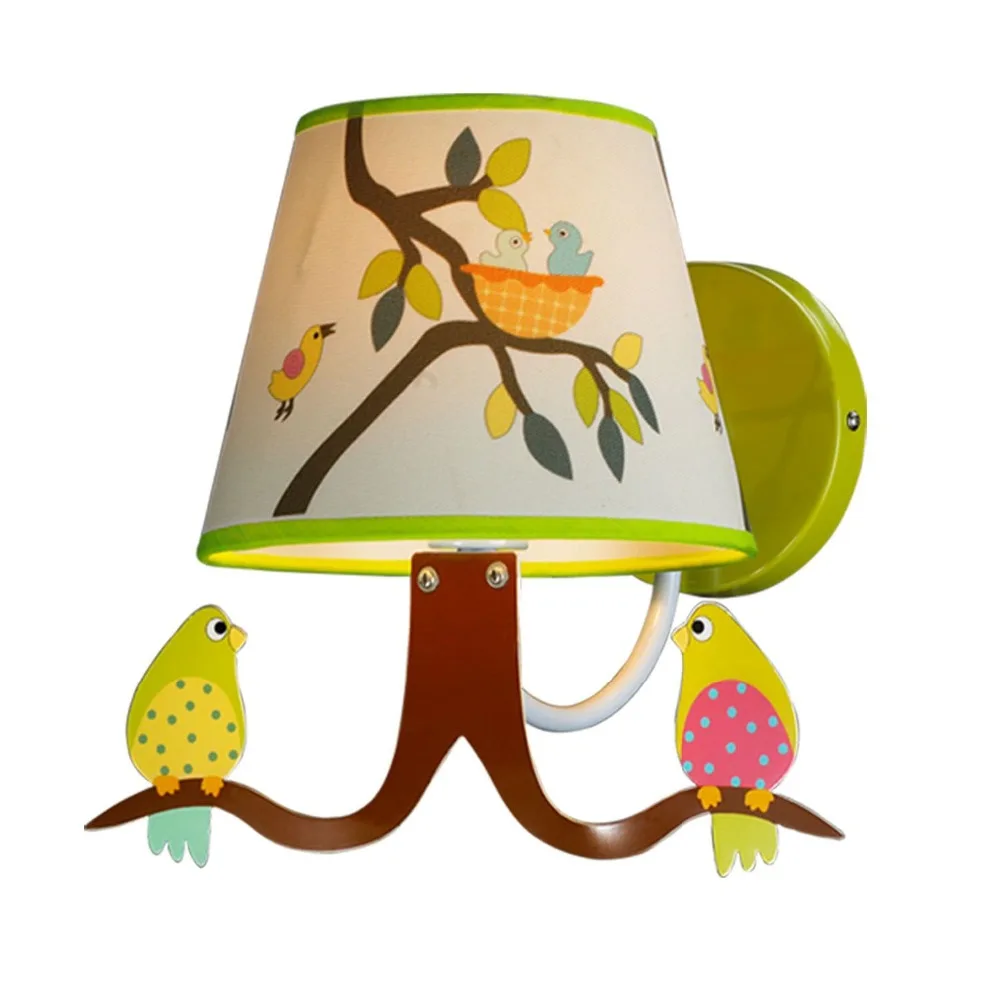 Настенный светильник для детской комнаты ткань с милыми птицами мультяшный