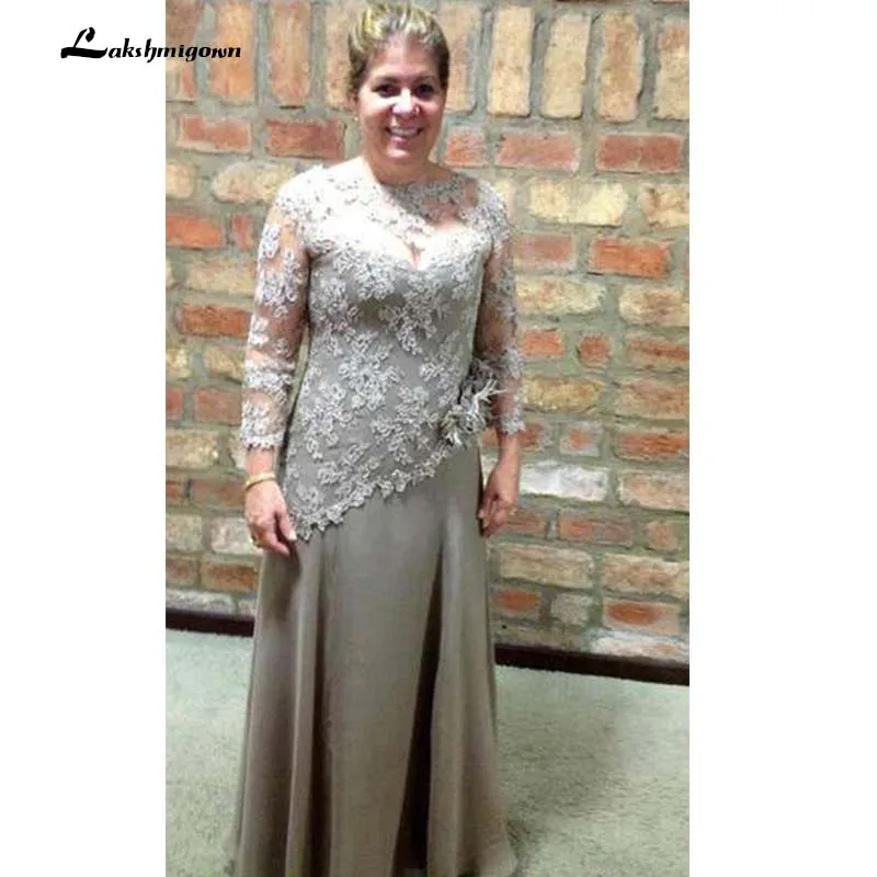 

Lace Long Sleeve Mother of the Bride Dresses Elegant Groom Mother Dress A-Line Chiffon Wedding Party Dresses