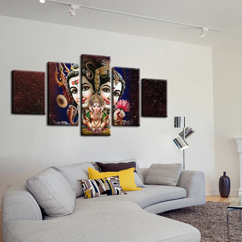 5 шт. модульная Настенная картина Shiva Parvati Ganesha