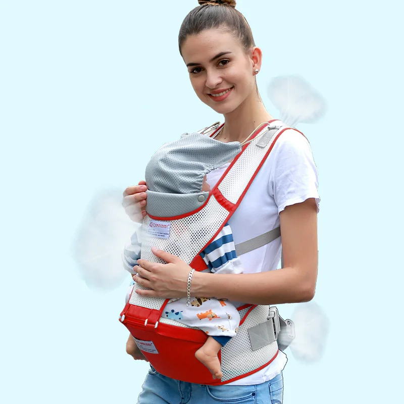 Red-breathable От 0 до 36 месяцев для детей до 20 кг по самой низкой цене, летние Обувь с дышащей сеткой эргономичный Хипсит для переноски детей Рюкзак-кенгуру для малышей платье на бретельках Обёрточная бумага тазобедренного сустава, ремень на пояс - Цвет: Red-breathable