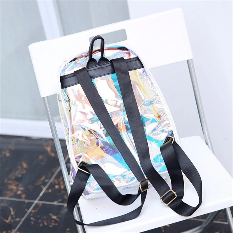 Прозрачная сумка лазерная Mochila модный рюкзак женский студенческий школьный