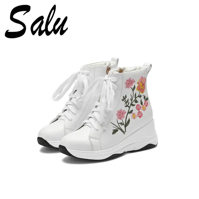 

Salu Top Quality Boots Women Ankle Boots Wedges High Heeled Autumn Winter Party Shoes Woman Lace-up Casual Shoes