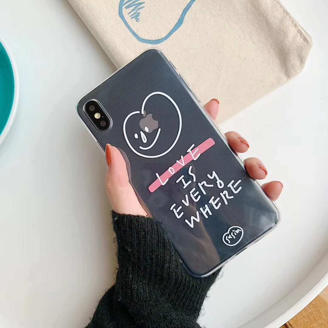1 INS корейский прозрачный английский чехол для телефона со смайликом для iphone Xs MAX XR X, Мягкий ТПУ для iphone 6, 6s, 7, 8 plus, простой чехол для пары - Цвет: 1