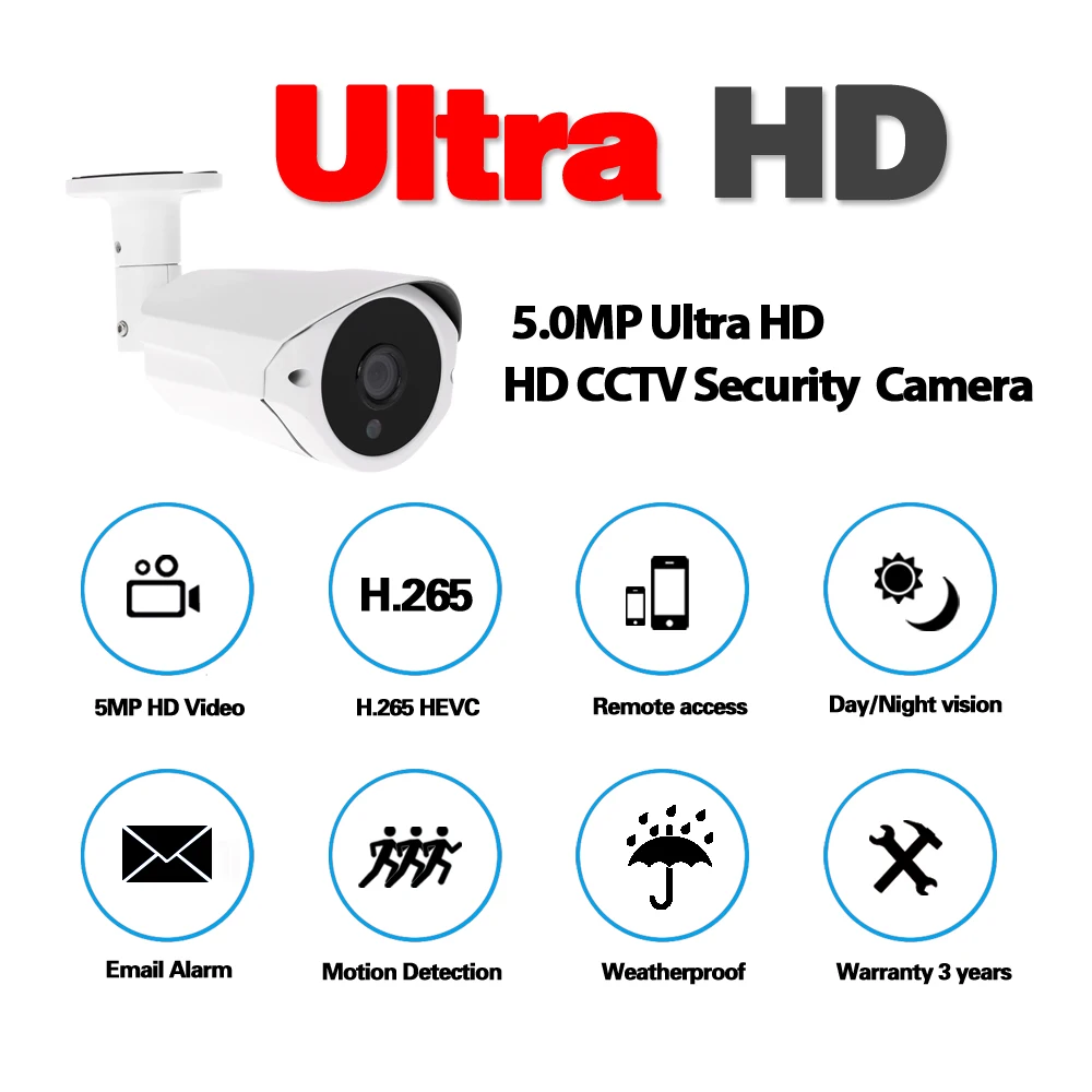 NINIVISION 5MP AHD камера с SONY IMX335 H.265 цилиндрическая камера видеонаблюдения 3,6 мм объектив 6 массив инфракрасного светодиода