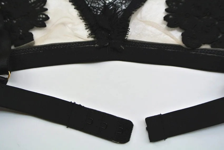 Шантильи кружева без подкладки вышивка беспроводной треугольник Bralette сексуальная прозрачное нижнее белье