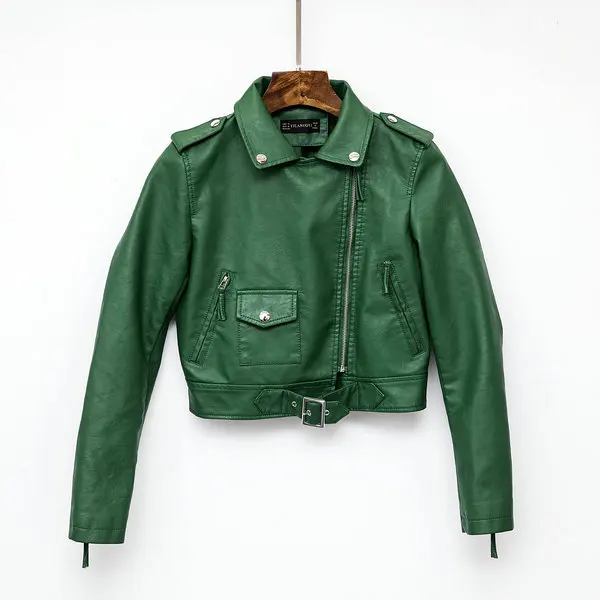 Y8861 Green Новинка года; Модные женские куртки и пальто из искусственной мягкой кожи; сезон осень-зима; Женская офисная одежда на молнии с длинными рукавами; цвет бежевый, красный, черный - Цвет: Y8861 Green