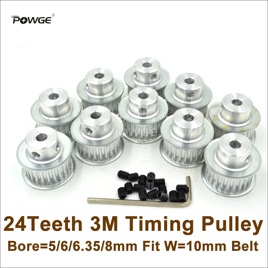 POWGE 10 шт. 24 зубья 3 м зубчатый шкив Диаметр отверстия 5/6/6.35/8 мм подходящая ширина HTD3M