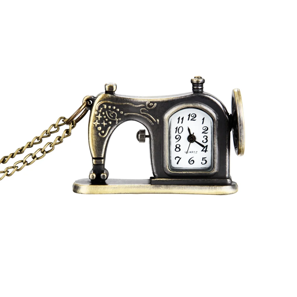 

Модные карманные часы с ожерельем в стиле ретро, часы в античном стиле из бронзового сплава, швейная машина, часы с цепочкой на ожерелье, луч...