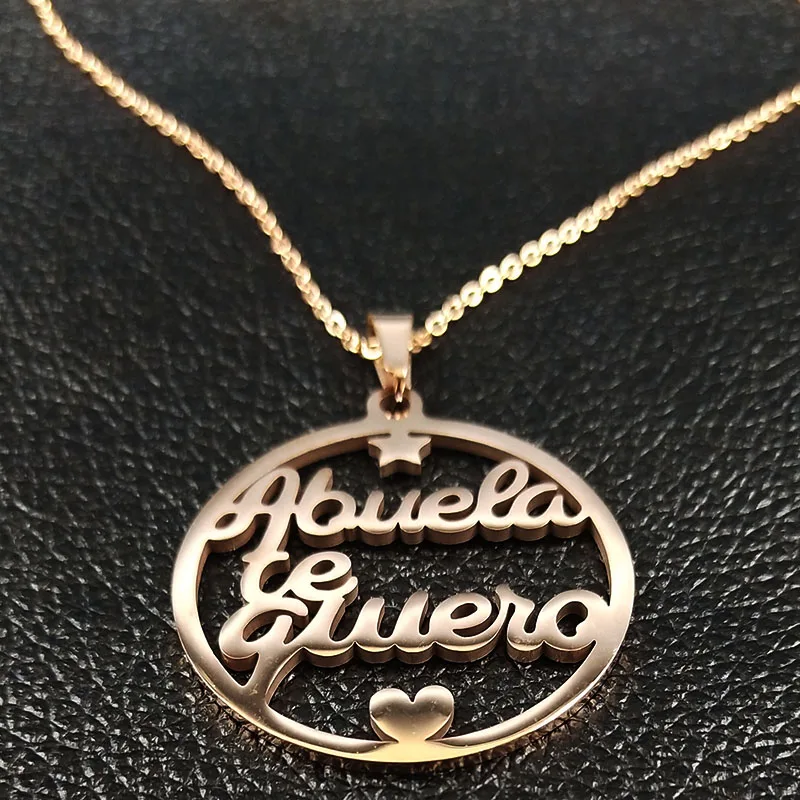 2021 семья Abuela Te Quiero розовое Цвет ожерелье в виде цепочки из нержавеющей стали для