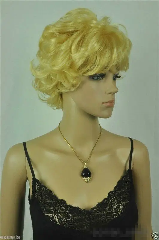 LL a1895 Новый Светлый Блондин Вьющиеся Короткие Женщины Девушка Косплей Парик +