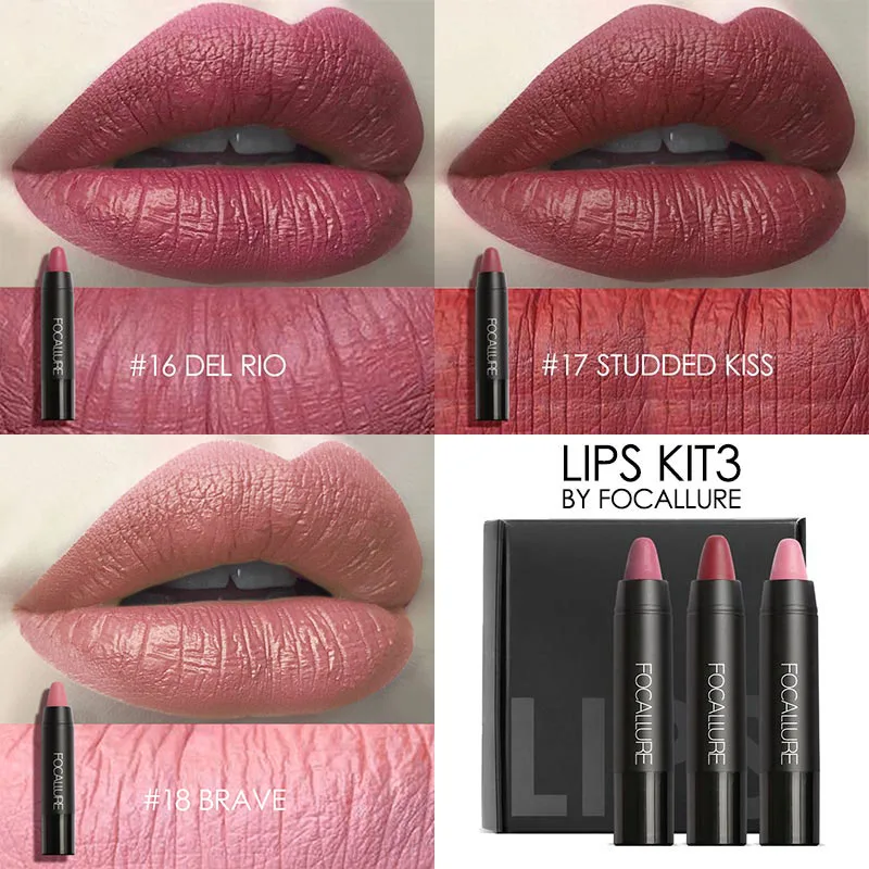 Kit 3 Focallure Matte губная помада набор насыщенный цвет бархат водонепроницаемый Высокая Пигмент Макияж Губная помада карандаш - Цвет: Kit 3