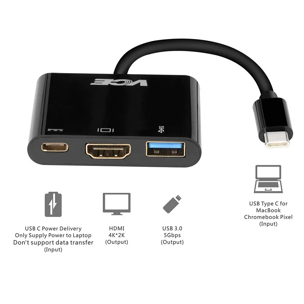 USB 3.1 Type C чтобы HDMI Адаптер VCE Тип HDMI/USB 3.0/Тип С Мультипортовых Конвертер для Нового