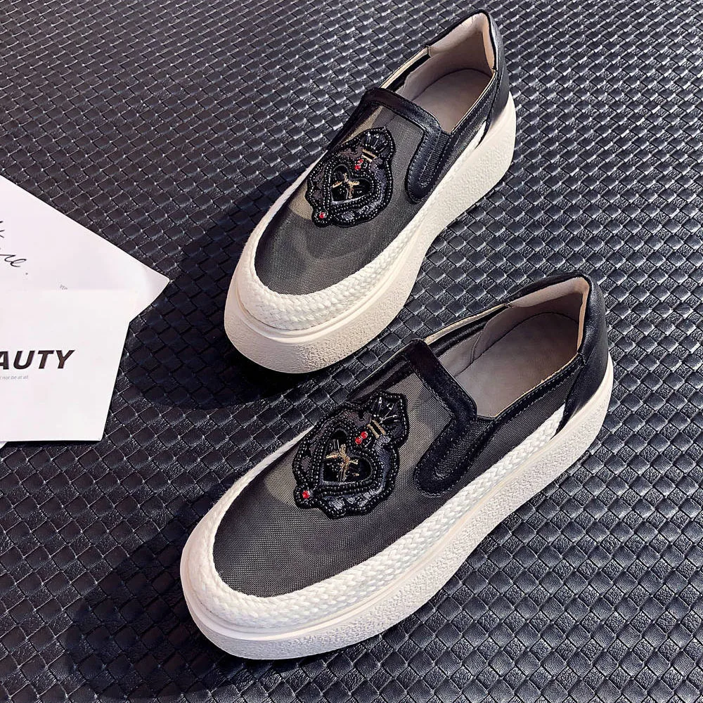 Женские лоферы на платформе роскошная обувь плоской подошве с вышивкой ручной