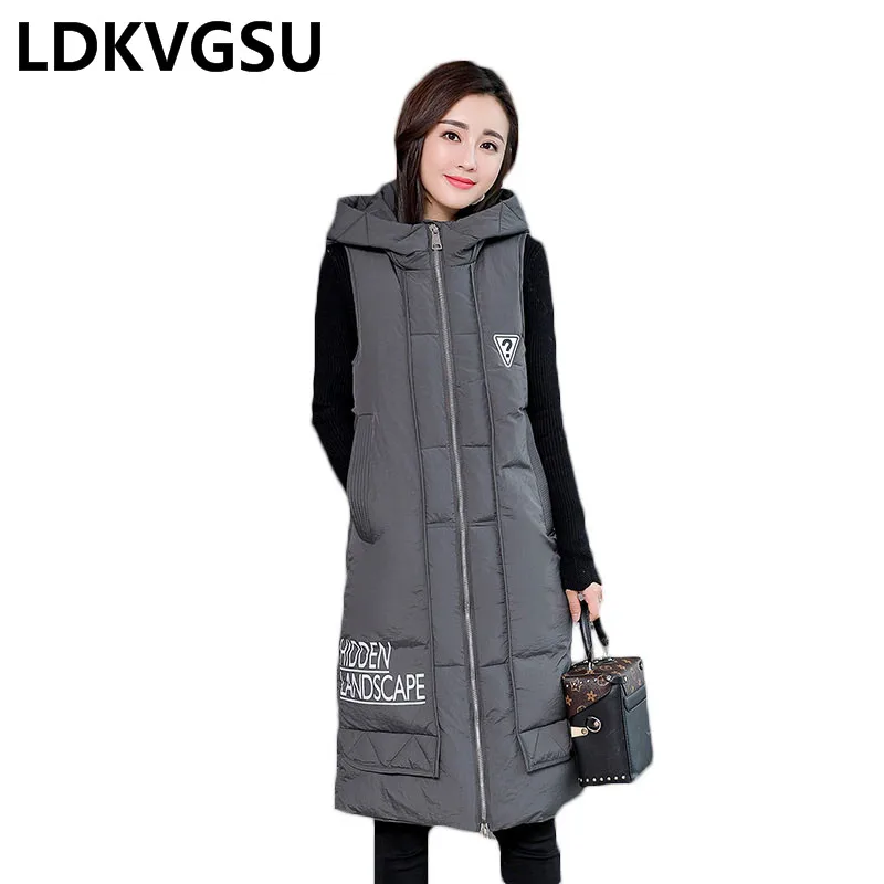 dark gray Куртка размера плюс 5XL Женская длинная без рукавов Осень Зима парка жилет женская мода Свободный теплый жилет пальто Gilet Femme Is1217 - Цвет: dark gray