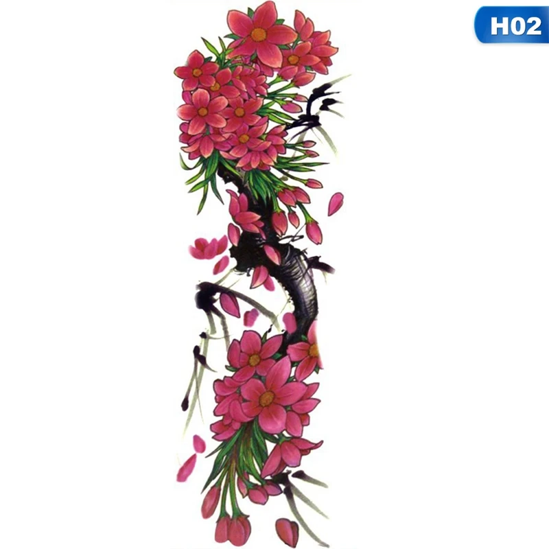 H02 1 шт., новинка, 16*48 см, полный цветок, большая рука, тату, наклейка, рыба, павлин, цветок, временная краска для тела, передача воды, поддельные татуировки, рукава - Цвет: H02