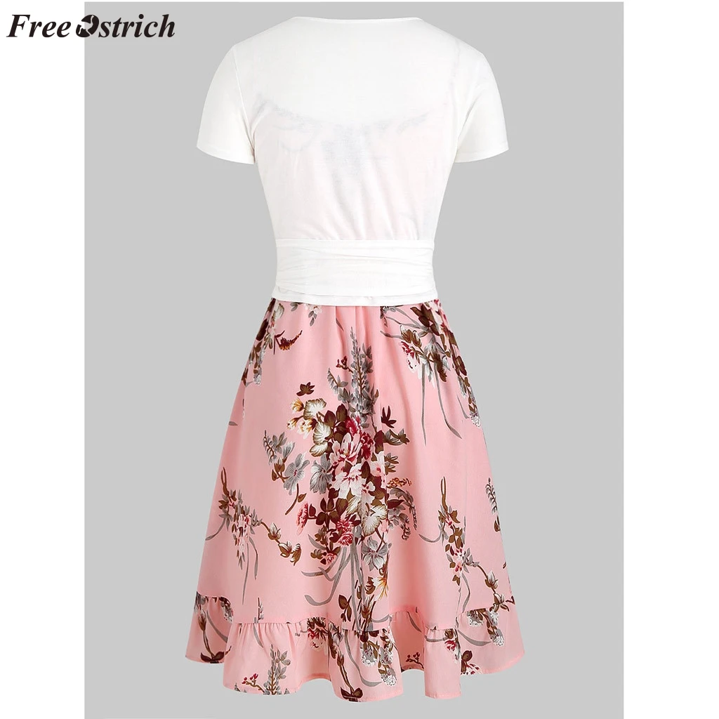 Платье с коротким рукавом и принтом в виде страуса комплект футболкой