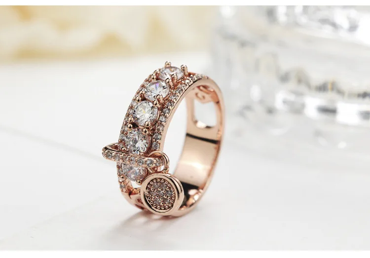 Женское золотое кольцо с кристаллами поворотное обручальное кольцо|Кольца| |