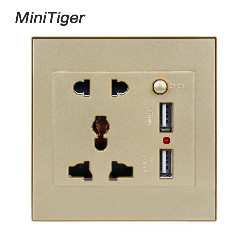 Minitiger Universal Standard Wall Power Socket Dual Switched USB Charging Port For Mobile Phone 2.1A Output LED Indicator | Обустройство