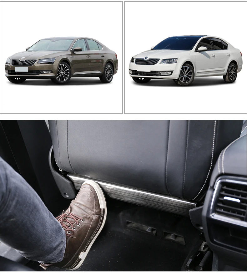 Lsrtw2017 Stainless Steel Car Rear Seat Anti-kick Board Strip for Skoda Kodiaq Karoq GT
