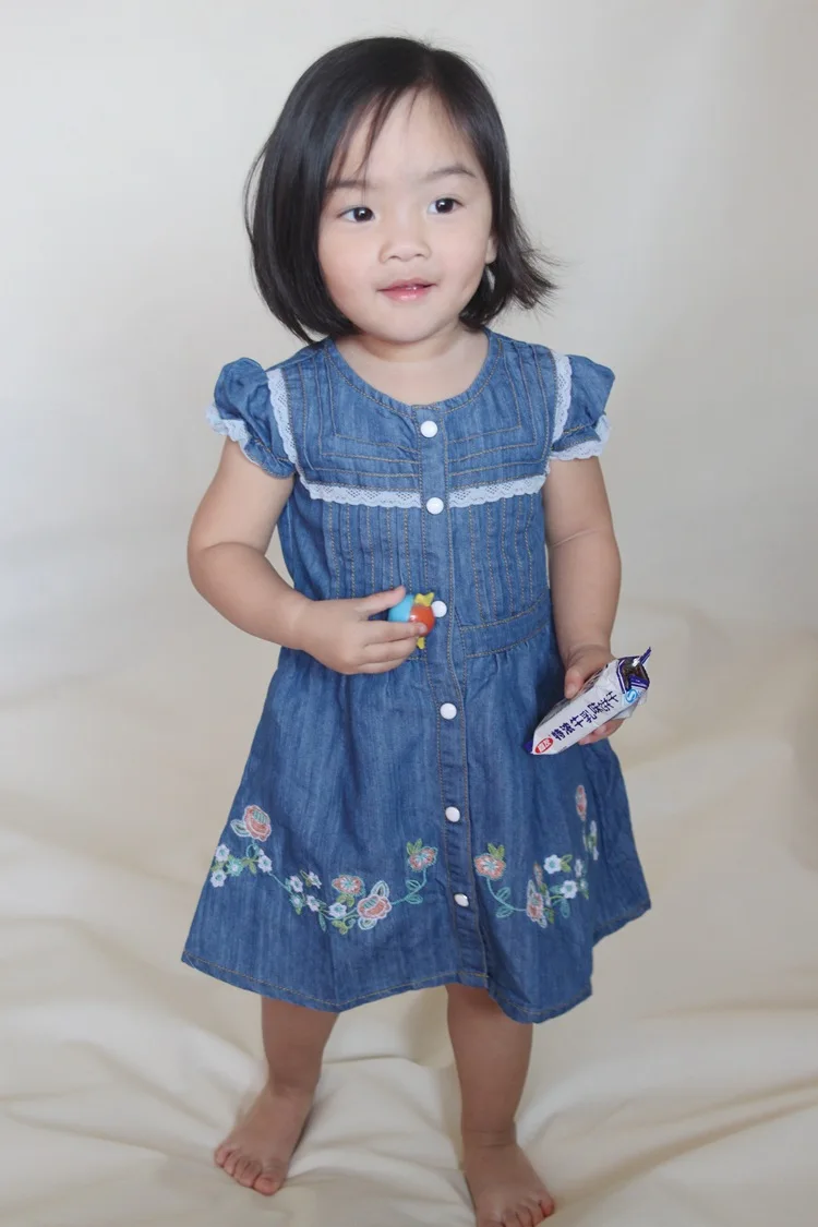 Hot children's clothing 3D flower baby girls dress cowboy kids lace casual princess dresses bebe fashion denim bib | Детская одежда