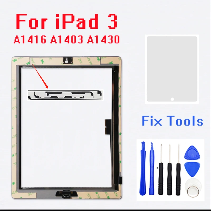 Для iPad 3 сенсорный экран стекло дигитайзер сборка A1416 A1403 A1430 бесплатно + кнопка