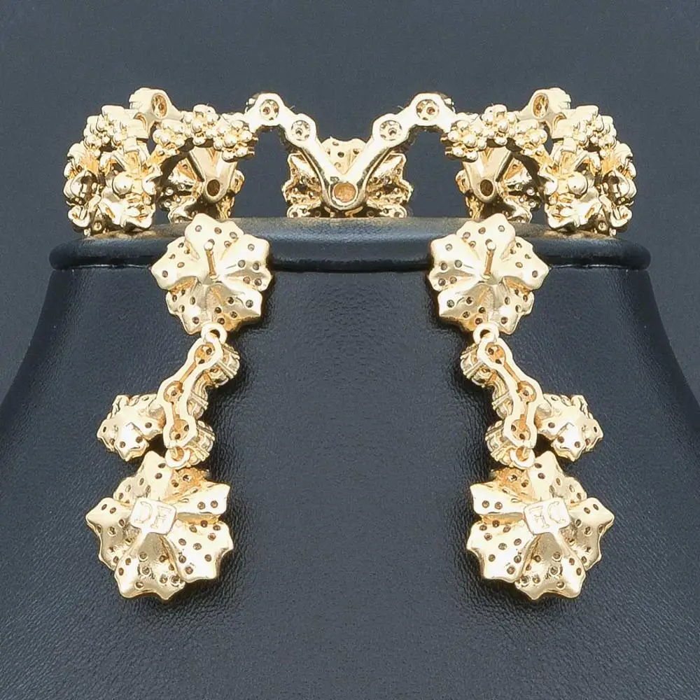 ModemAngel изящный Цветок фианит золотой цвет ожерелье браслет серьги кольцо для