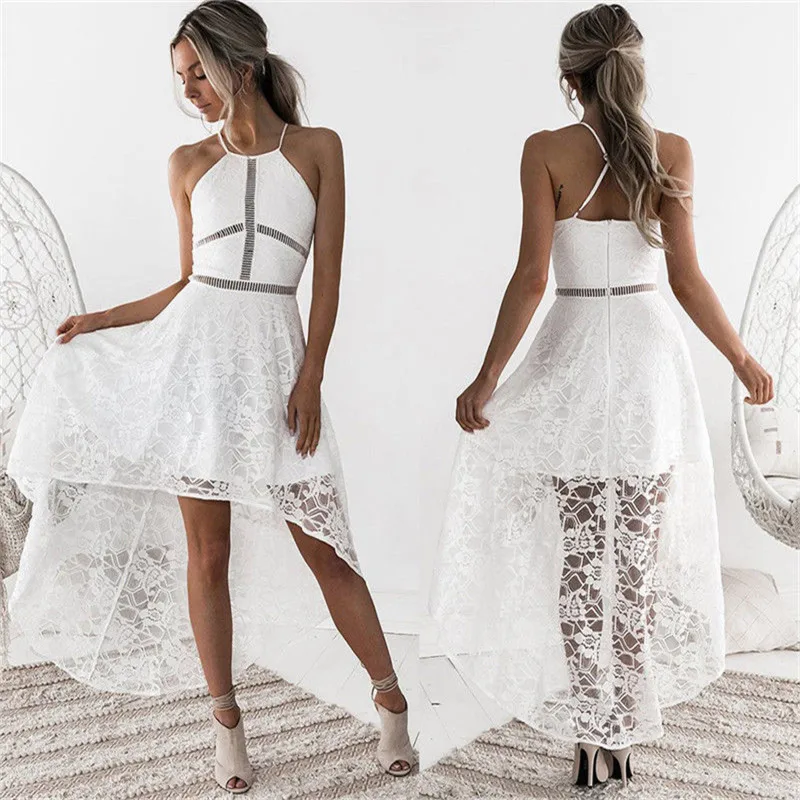 Сексуальное асимметричное вечернее платье с открытыми плечами летнее кружевное