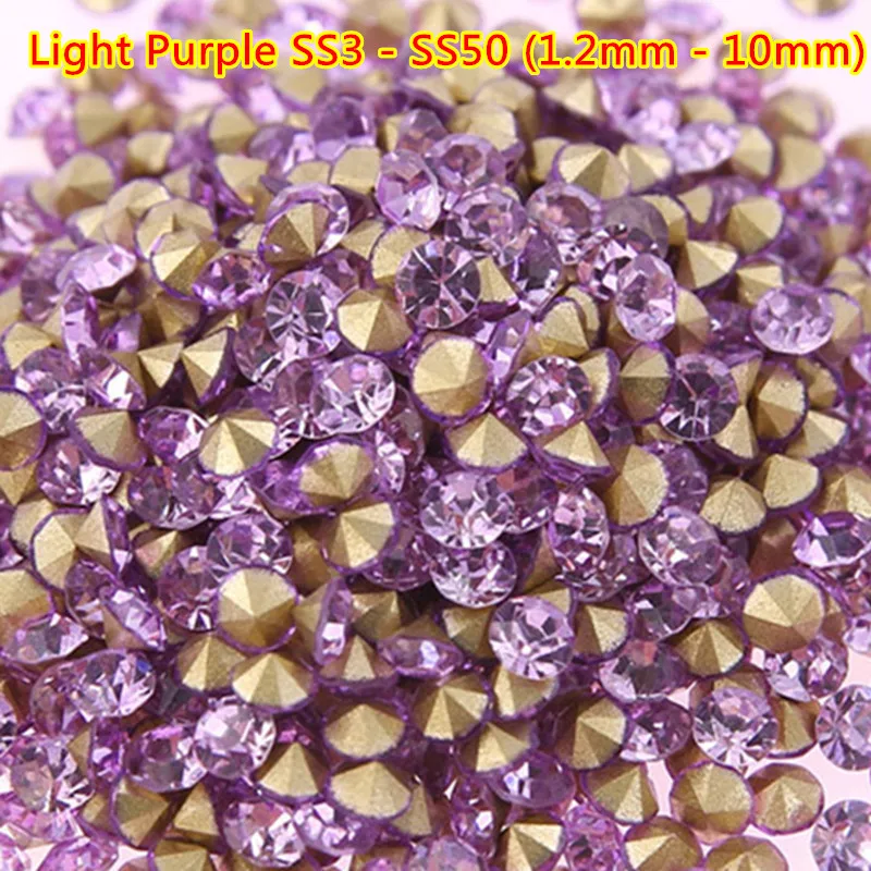

Free Shipping 1440pcs ss3-ss50 Round Light Purple Poinback Strass Nail Crystals Nail Rhinestones Wholesale 1.5mm Nail Art Gems