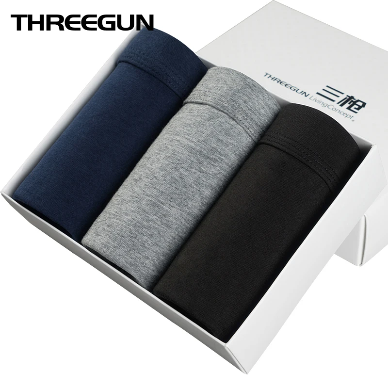 THREEGUN 3шт / много Ультра мягкий модальный Мужская боксер шорты сплошной цвет дышащий высокой упругой боксеры плюс размер мужской нижнее белье багажник