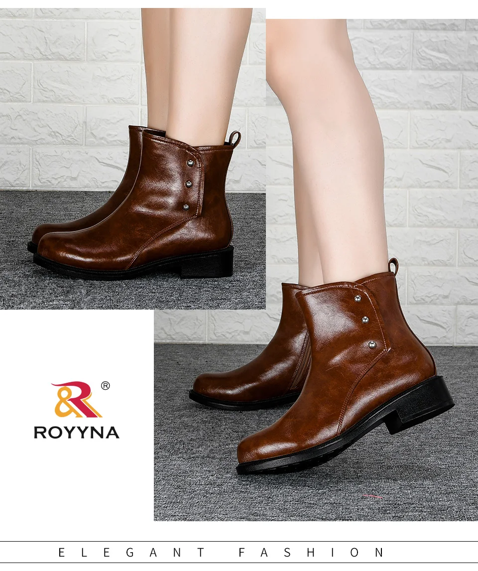 ROYYNA/Новинка года; популярная стильная женская зимняя обувь; зимние Ботинки на каблуке; женские ботильоны; botas Mujer; Теплая обувь с плюшевой стелькой; модная женская обувь