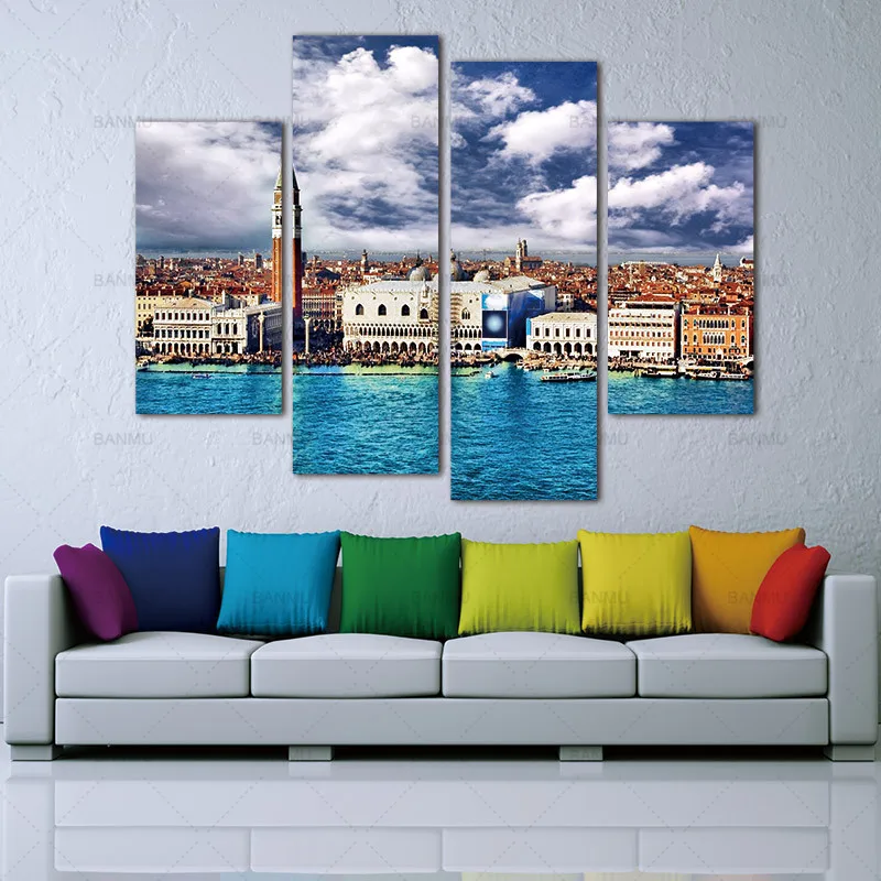 Картина на холсте 4 панели Фотопечать водный город Венеции настенные украшения