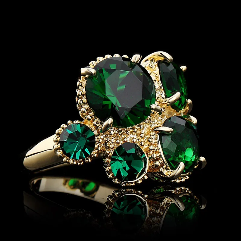 Neoglory светло-желтого золота Цвет Циркон зеленый синий партия Кольца моде Индии