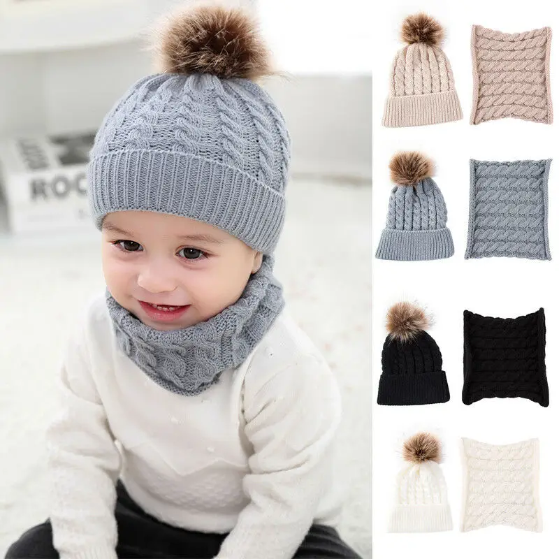 

Fashion Baby Boys Girls Children Winter Cap Knitted Warm Hat and Scarf Set Hot