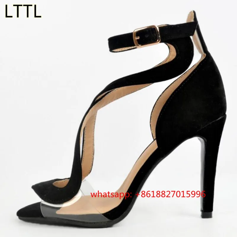 Lttl новый peep toe sexy тонкие каблуки сандалии черные женские бархатные туфли strappy