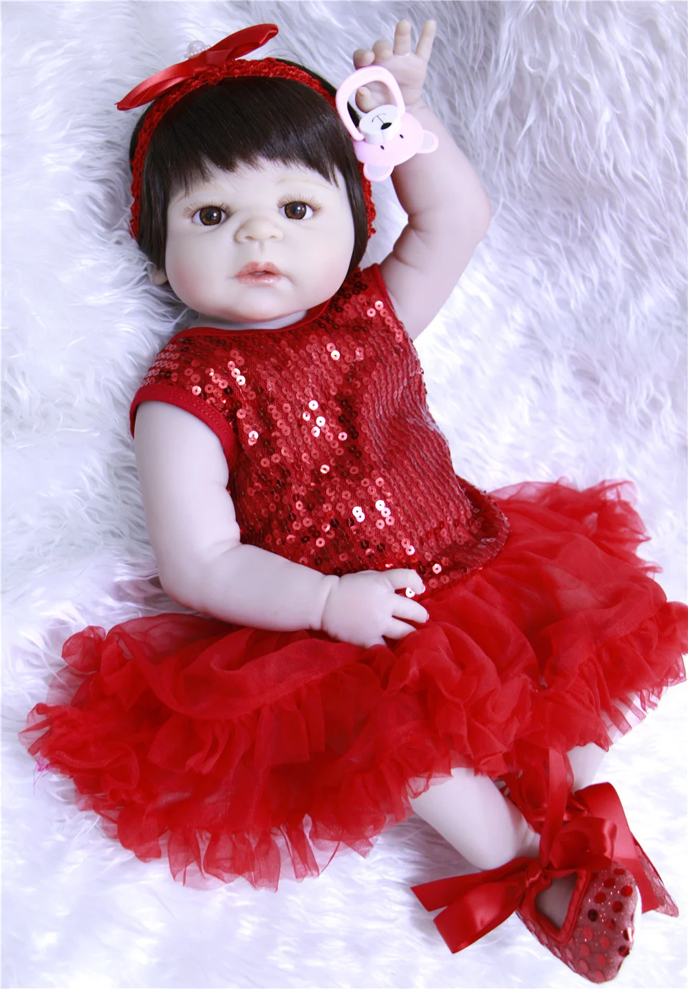 

NPK 57CM fake Baby Girl Reborn Doll Full Silicone reborn baby doll Bath Toys Babies Red Princess Fashion bebe real reborn
