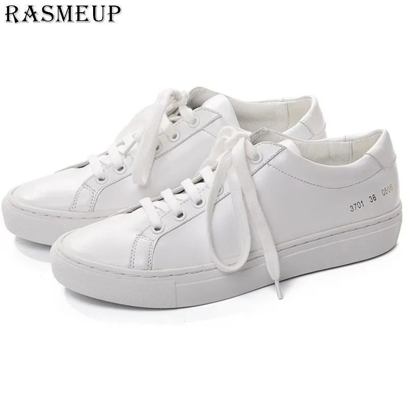 Женские кроссовки на плоской подошве RASMEUP белые кожаные платформе повседневная