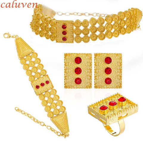 Ювелирные наборы эфиопского золотого цвета, ожерелье/серьги/Кольцо/браслет из камня Эд, африканская свадьба, эритрейский для женщин