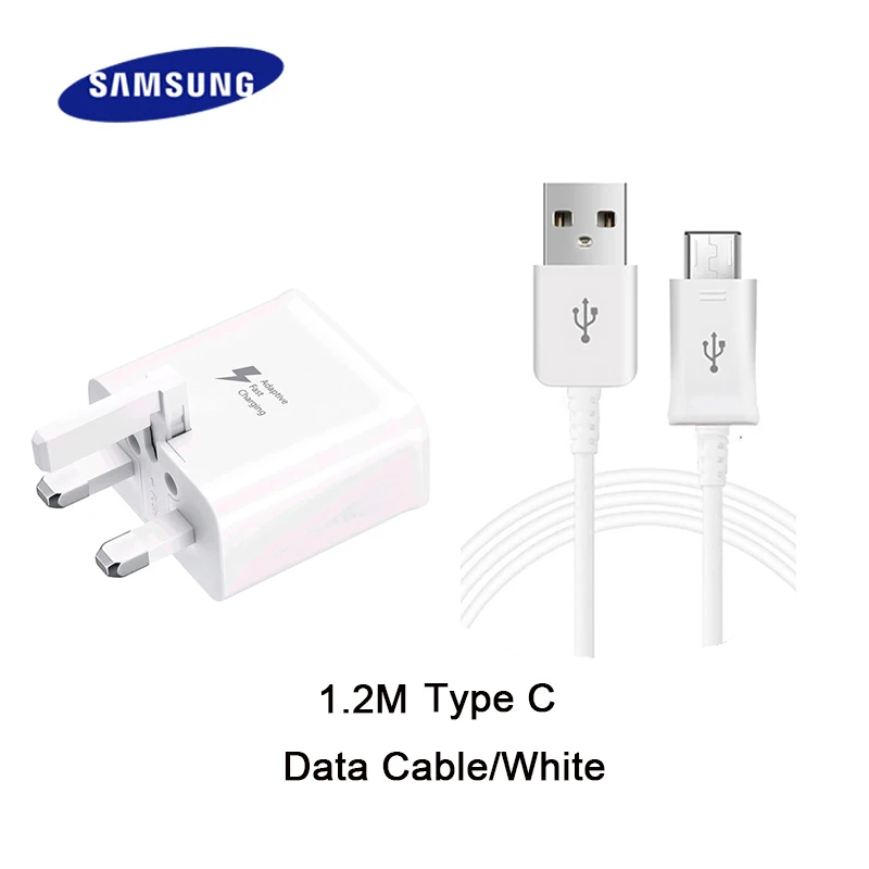 White-UK Samsung Тип C/Micro USB дата кабель быстрой зарядки США/EU/Великобритании Разъем для Galaxy S8 S8P S9 S9P Note8 с 1,2 м/1,5 м зарядное устройство для смартфонов - Цвет: White-UK