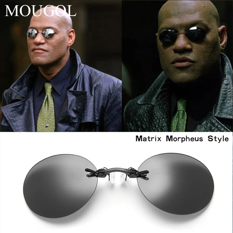 MOUGOL Matrix Morpheus, круглые солнцезащитные очки без оправы, мужские классические солнцезащитные очки с зажимом для носа, мужские мини очки без оправы, фирменный дизайн