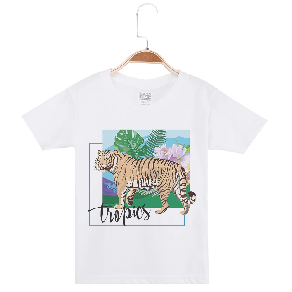 

Hot Sale Basic White Tee Shirt Children Clothing Child Shirts Boys Fashion Cotton O-Neck Kids Tshirt Tiger Printing Popular Tops