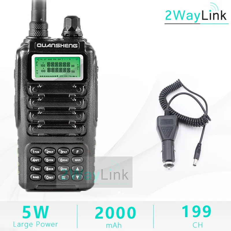 Add Car Charger Высокое качество QUANSHENG TG-UV2 Ham Радио Двухдиапазонная 5 Вт QUANSHENG TG UV2 VHF супергетеродинная рация FCC CE сертификация - Цвет: Add Car Charger