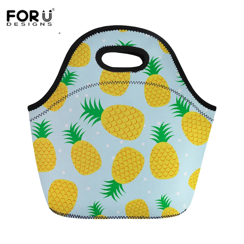 

FORUDESIGNS Neoprene Lunch Bags Fruit Pineapple Print Waterproof Insulated Food Box Women Travel Food Bags Kids Snacks Tote Bag