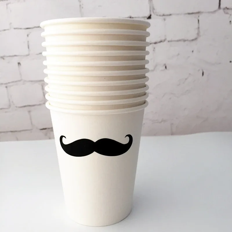 10pcs Cups Маленький человек тема фото реквизит усы баннер гигантский 3" воздушный шар в форме усов латексный шар чашки наклейки салфетки соломинки Декор - Цвет: 10pcs Cups