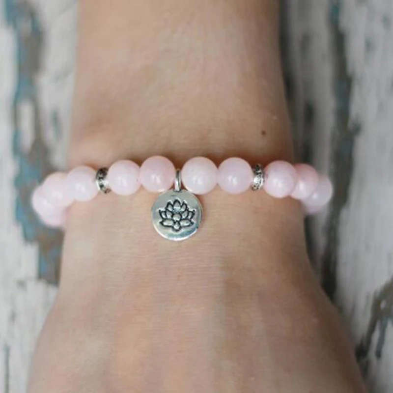 Браслет из розового кварца 8 мм ювелирные изделия женский браслет с подвеской в