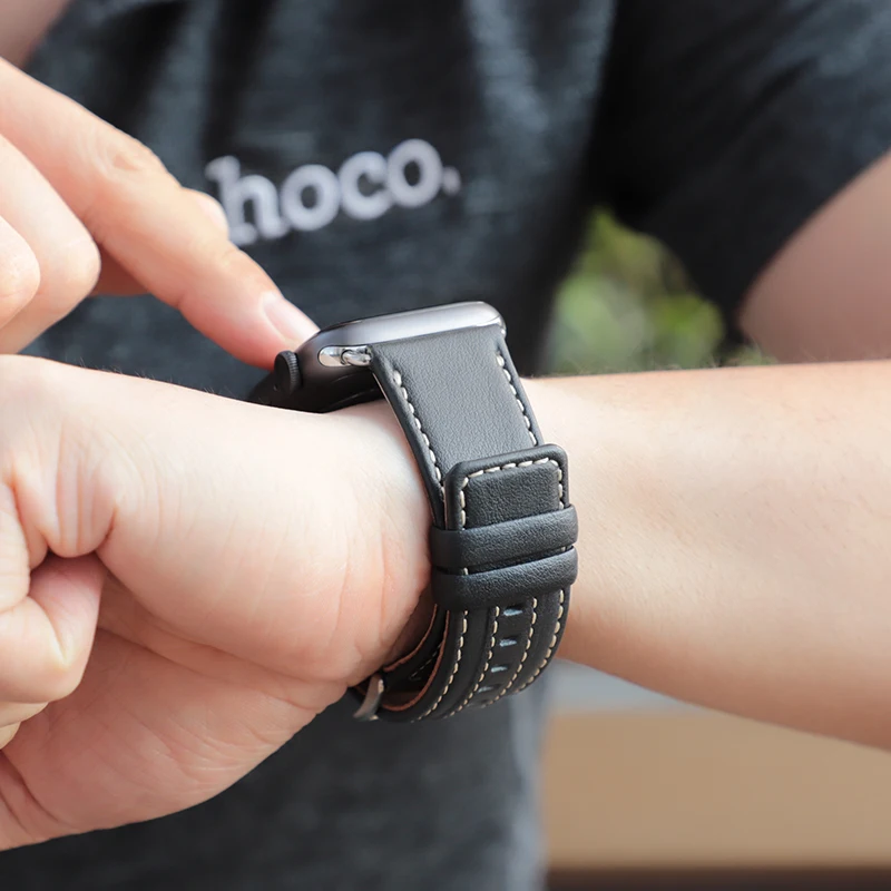 HOCO оригинальные ремешки из натуральной кожи для Apple Watch Series SE 6 5 4 3 2 1 iWatch 44 мм 40 42 38
