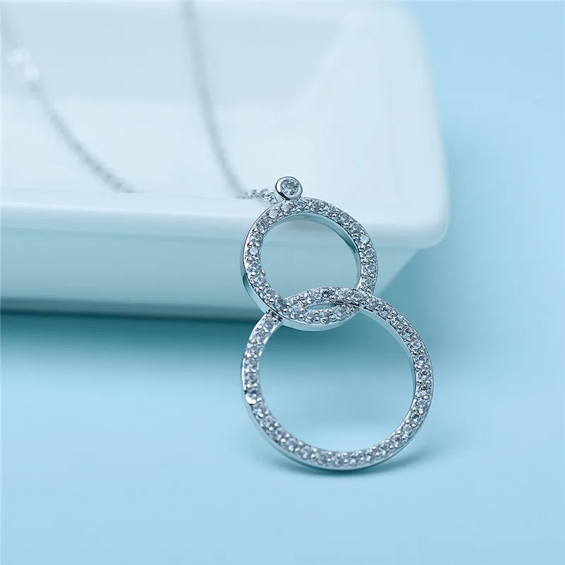 RIMOWA 2017 New Fashion Jewelry Necklaces For Women Luxury AAA Cubic Zircon Double Circles Pendant Necklace N96 | Украшения и